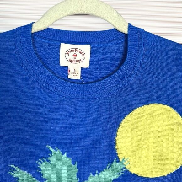 NWT Brooks Brothers Blue Sweater Supima Cotton Summer Palm Design size S New - Picture 3 of 10